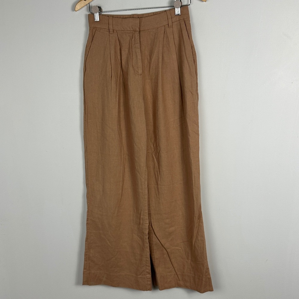 Abercrombie Fitch Linen Blend Wide Leg Pants Womens Sz Small Tan High Rise Brown